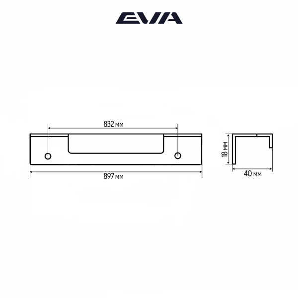 Ручка торцевая мебельная EVA SCANDI 832 мм L=897 мм цвет черный матовый BLA фото