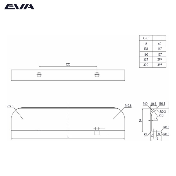 Ручка торцевая мебельная EVA BALANCE 224 мм L=297 мм цвет черный матовый MBA фото
