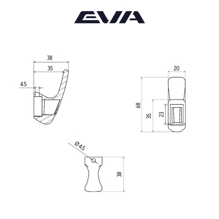 Крючок мебельный однорожковый EVA SINGLE цвет черный матовый BLmatt фото