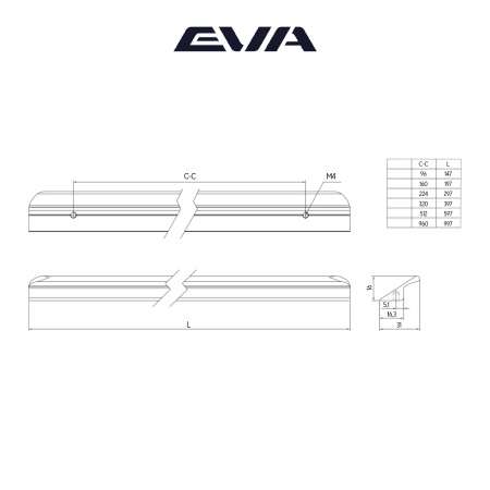 Ручка профильная мебельная EVA LINE 320 мм L=397 мм цвет алюминий матовый ANOD фото