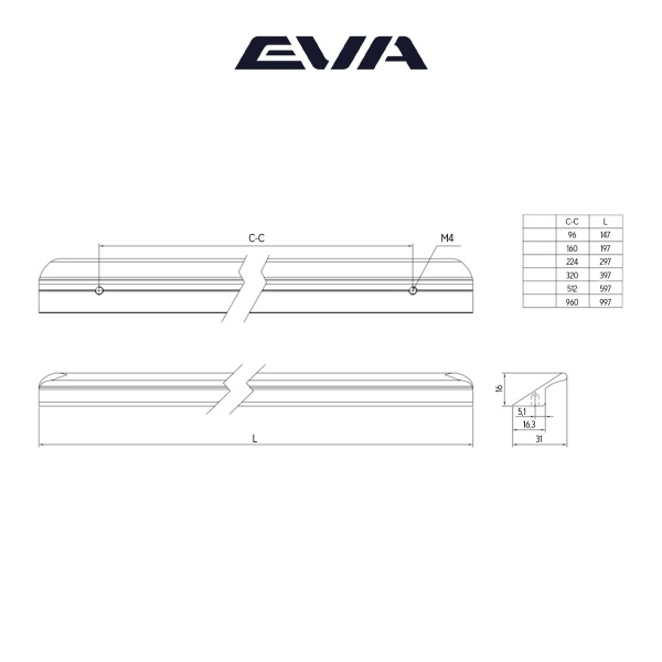 Ручка профильная мебельная EVA LINE 96 мм L=147 мм цвет алюминий матовый ANOD фото