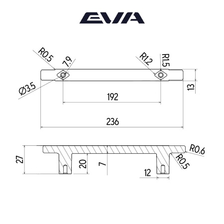 Ручка-рейлинг мебельная EVA VERGE 192 мм L=236 мм цвет черный матовый Blmatt фото