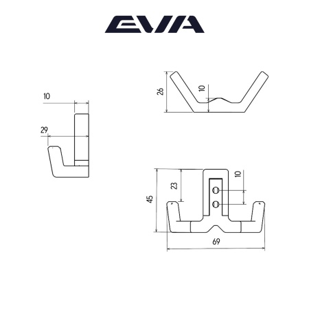 Крючок мебельный двухрожковый EVA ANGLE цвет черный матовый BLmatt фото